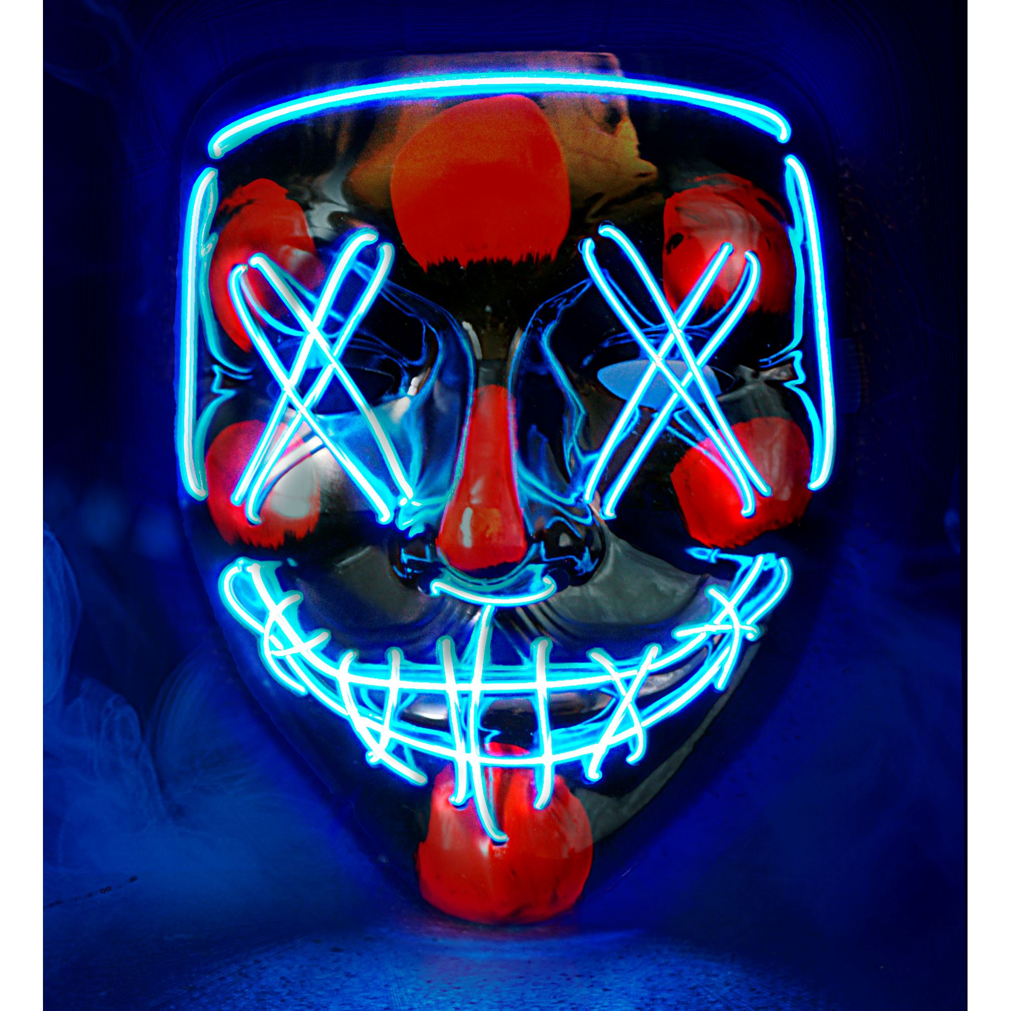 Masque LED Visage Sanglant Bleu / Masque Nightmare Led Bleu / Masque Effrayant Led Bleu / La Maison Du Déguisement