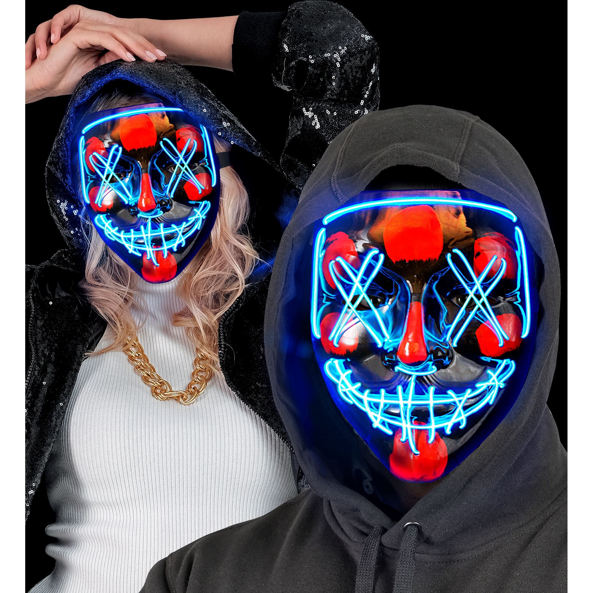 Masque LED Visage Sanglant Bleu / Masque Nightmare Led Bleu / Masque Effrayant Led Bleu / La Maison Du Déguisement