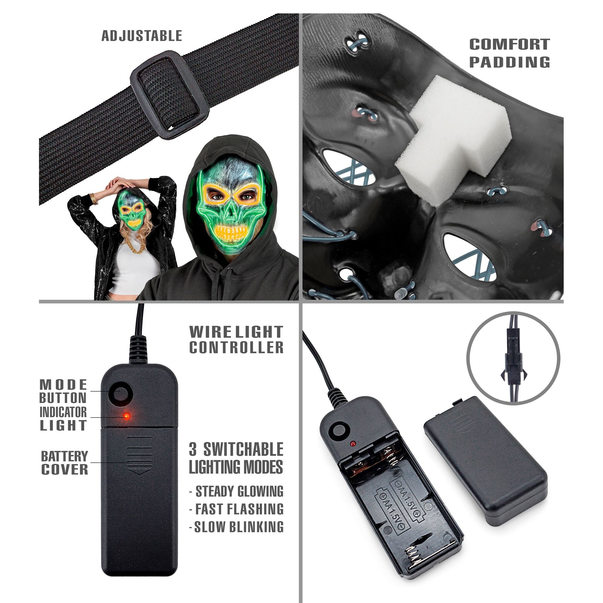 Masque Squelette Argent Led Coloré / Masque Crâne Led Halloween / La Maison Du Déguisement