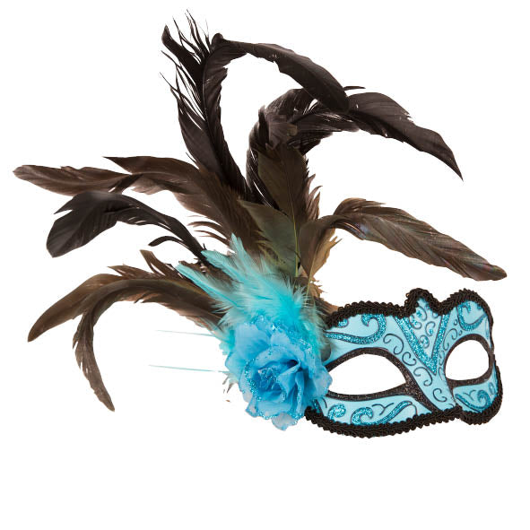 Loup Vénitien Plumes Bleu / Masque Venise Baroque Bleu Avec Plumes / La Maison Du Déguisement