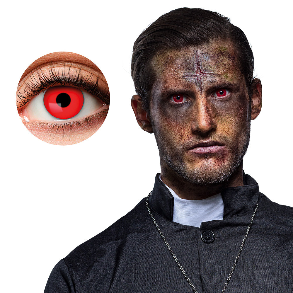 Lentilles fantaisie journalière Rouge / Paire lentilles de semaine Devil priest / Lentilles Oeil Rouge Journalière / La Maison Du Déguisement