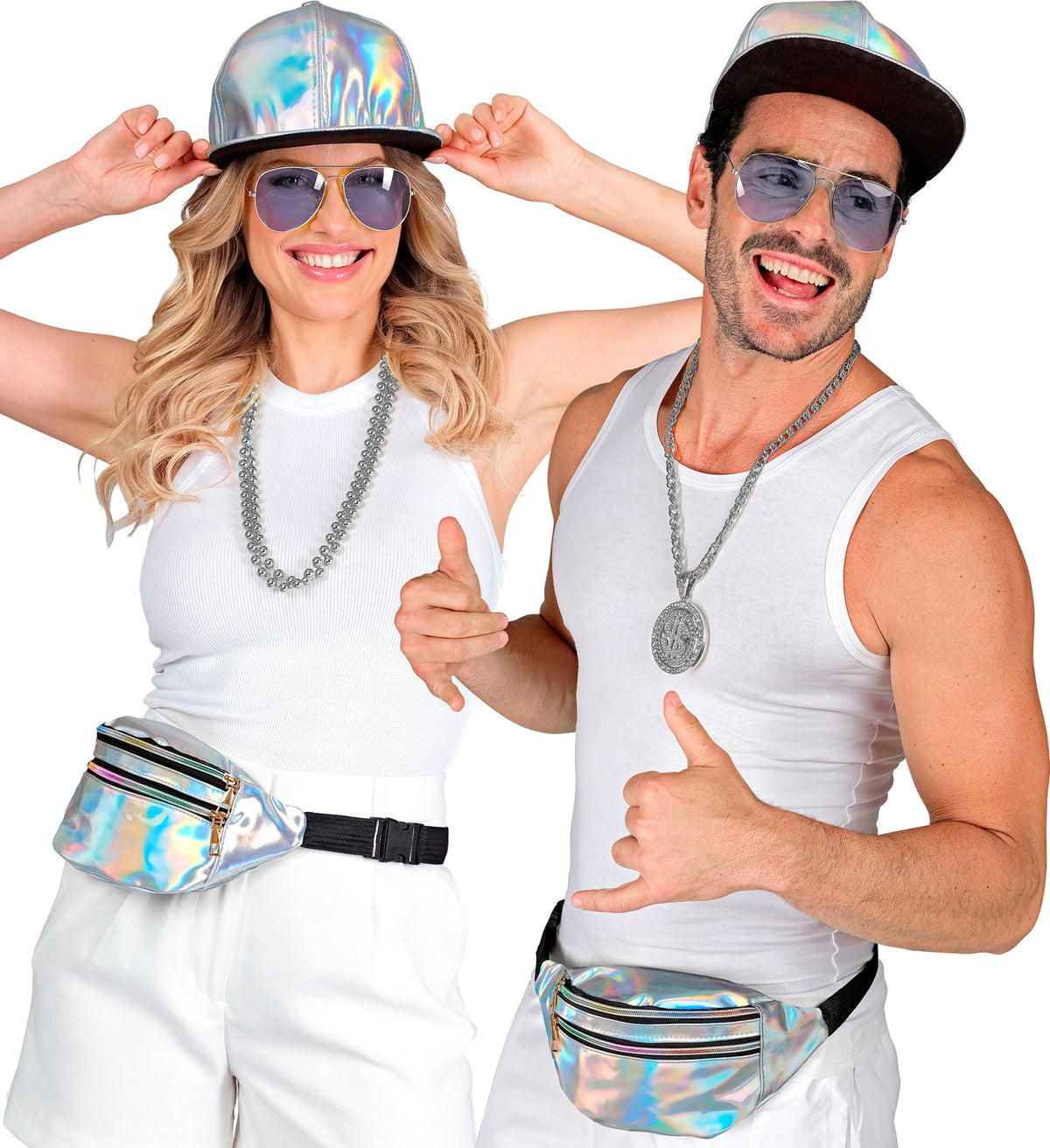 Banane Hologramme Années 80 Argent / Sac ceinture Hologramme Argent / La Maison Du Déguisement