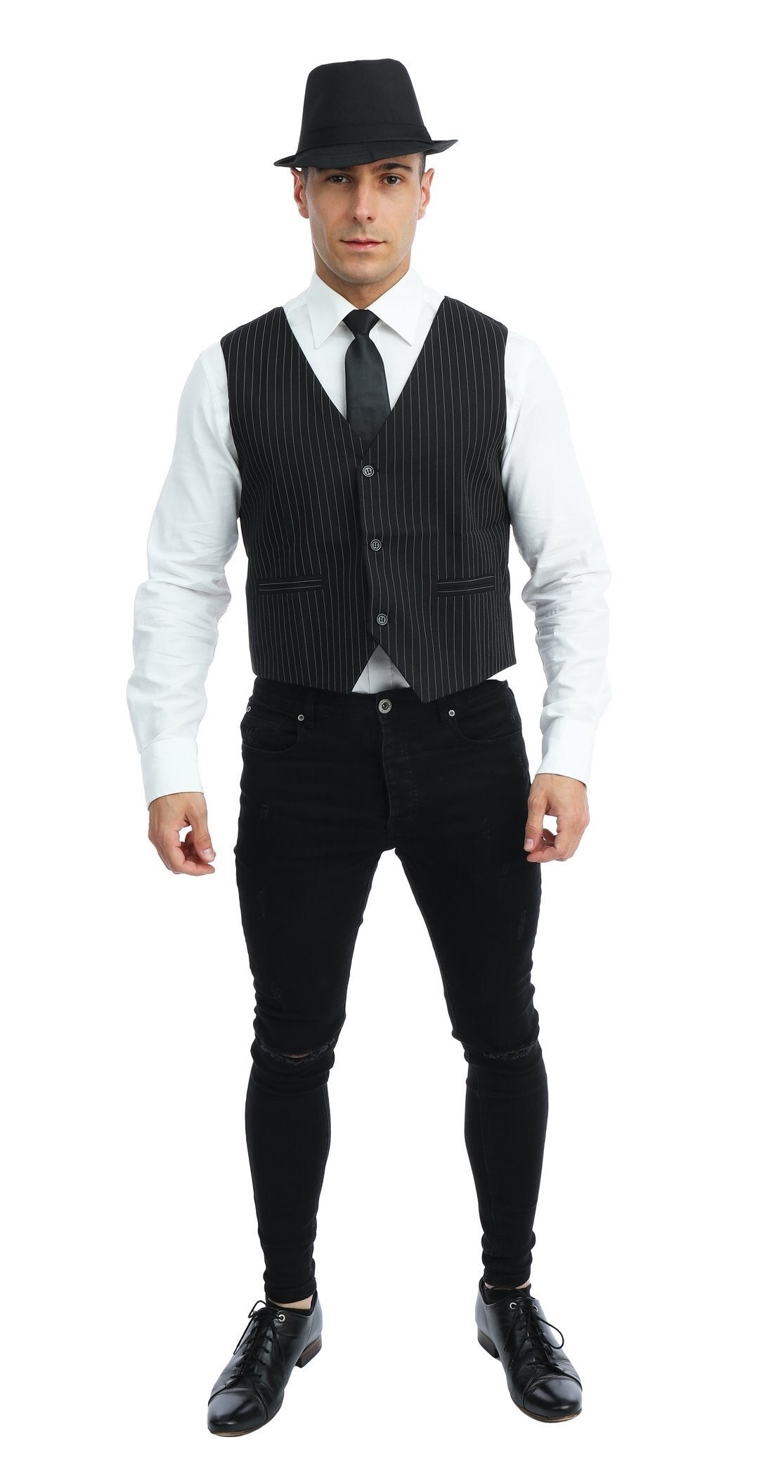 Déguisement Gilet Noir Rayé blanc /  Costume Gilet sans manche noir rayé blanc / La Maison du Déguisement