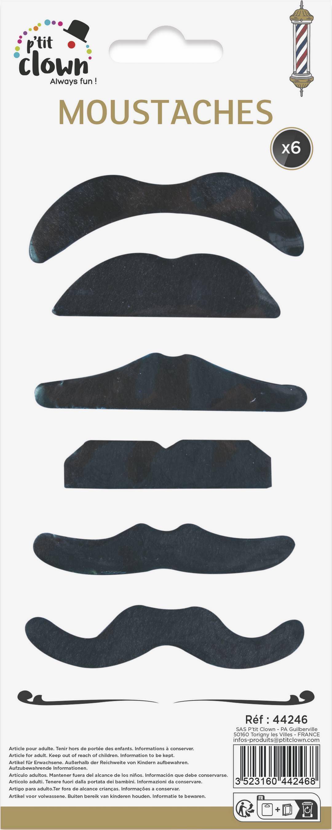 Moustaches Noir Lot De 6 / 6 Moustaches Noires / La Maison Du déguisement
