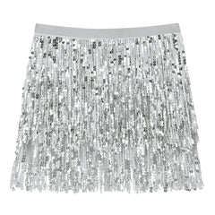 Jupe Disco Sparkle Argent / Mini-Jupe Sequins Argent / Jupe Disco Paillettes Argent / La Maison Du Déguisement