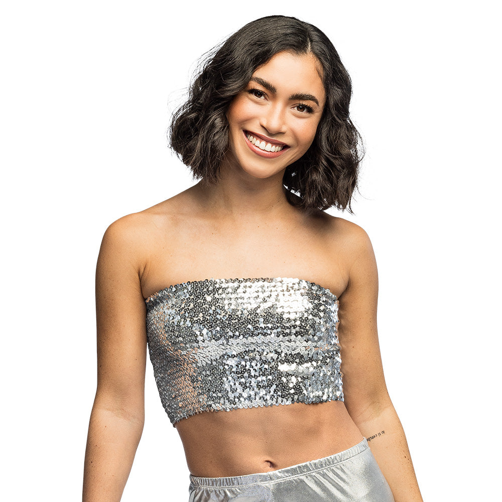 Haut Paillettes Argent Adulte / Top Éclat Argent / Haut Sequins Sparkle Femme / La Maison Du Déguisement