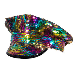 Casquette Disco Sequins Multicolores Réversibles / Casquette paillettes Arc-en-ciel / La Maison Du Déguisement