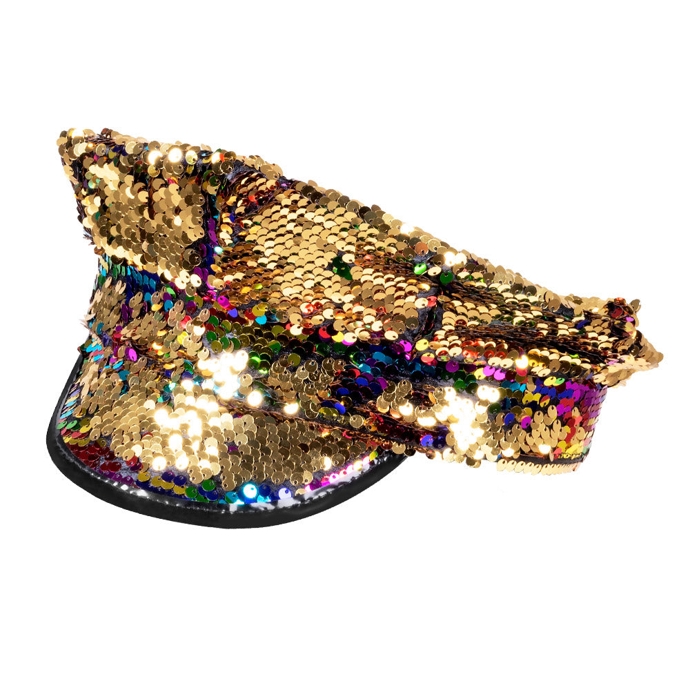Casquette Disco Sequins Multicolores Réversibles / Casquette paillettes Arc-en-ciel / La Maison Du Déguisement