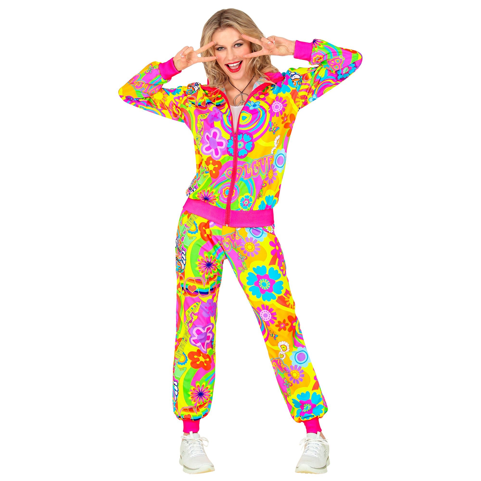 Déguisement Jogging Années 60,70 Flowers Fluo / Costume Jogging Survêtement Hippie / La maison du Déguisement