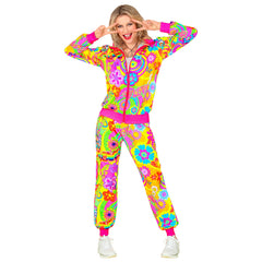 Déguisement Jogging Années 60,70 Flowers Fluo / Costume Jogging Survêtement Hippie / La maison du Déguisement