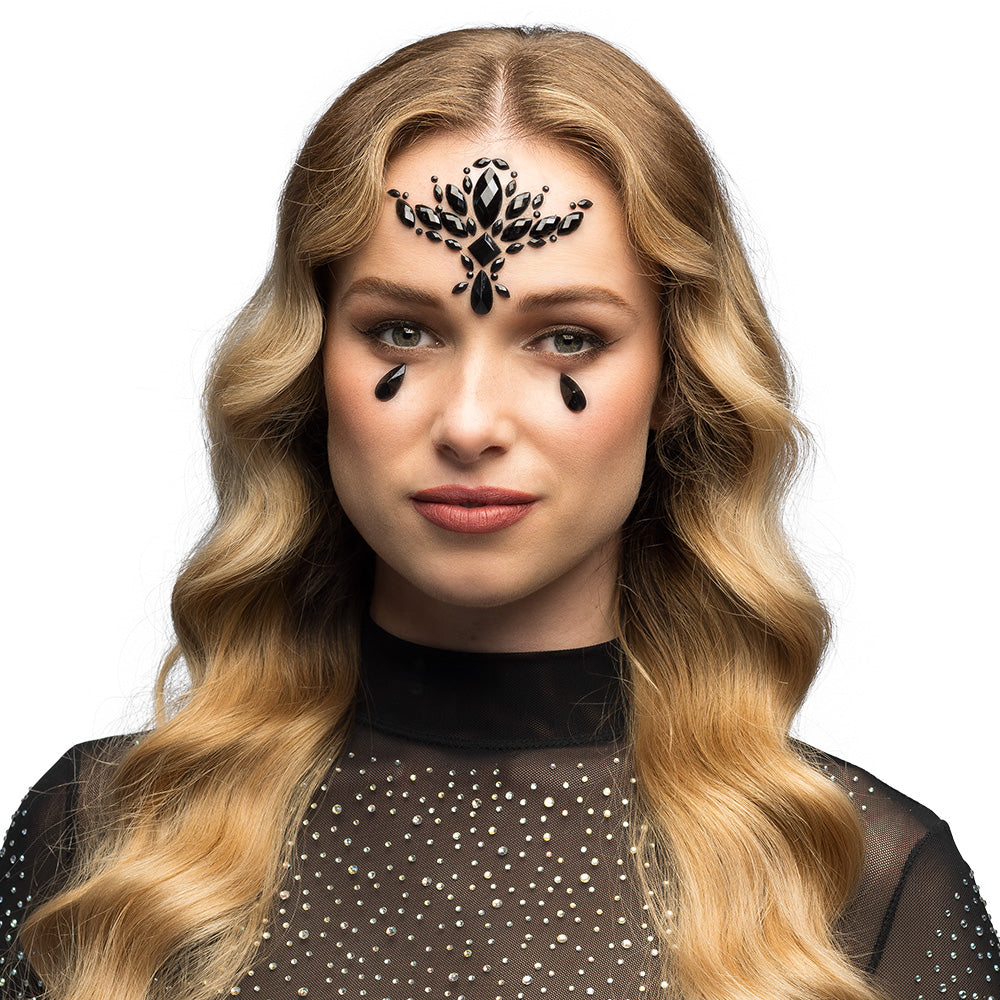Strass Autocollant Pour Le Visage Diamants Noir / Bijoux De Visage Strass Madeline Halloween / La Maison Du Déguisement