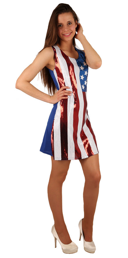 Déguisement Robe Sequins Miss USA Adulte / Costume Robe Paillettes Drapeau Américain / Robe Sequin États-Unis Femme / La Maison Du Déguisement
