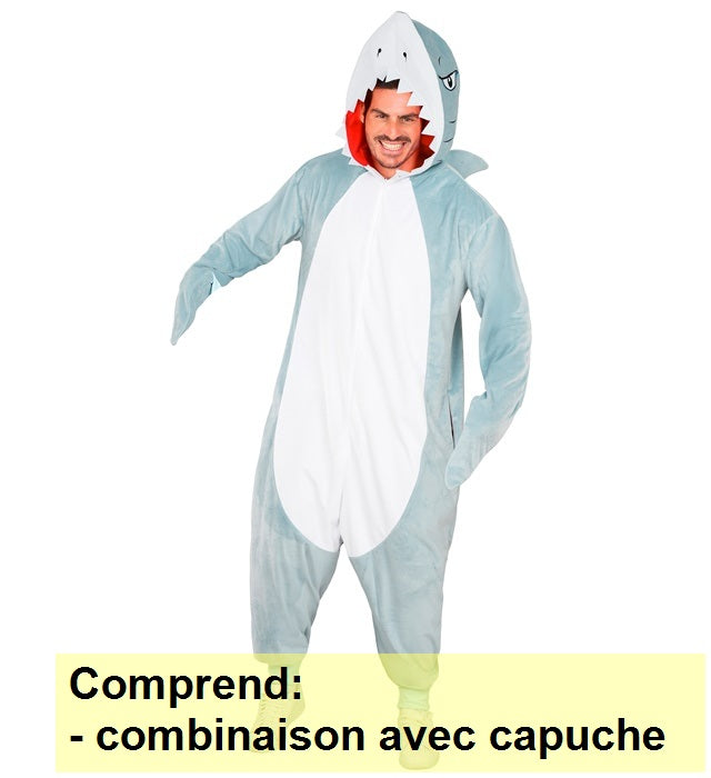 Déguisement Pyjama Kigurumi Requin Adulte / Costume Combinaison en Peluche Requin Poisson Homme / Costume Requin Femme / La Maison Du Déguisement