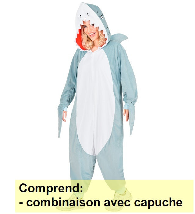 Location Déguisement Pyjama Kigurumi Requin Adulte / Location Costume Combinaison en Peluche Requin Poisson Homme / Location Costume Requin Femme / La Maison Du Déguisement