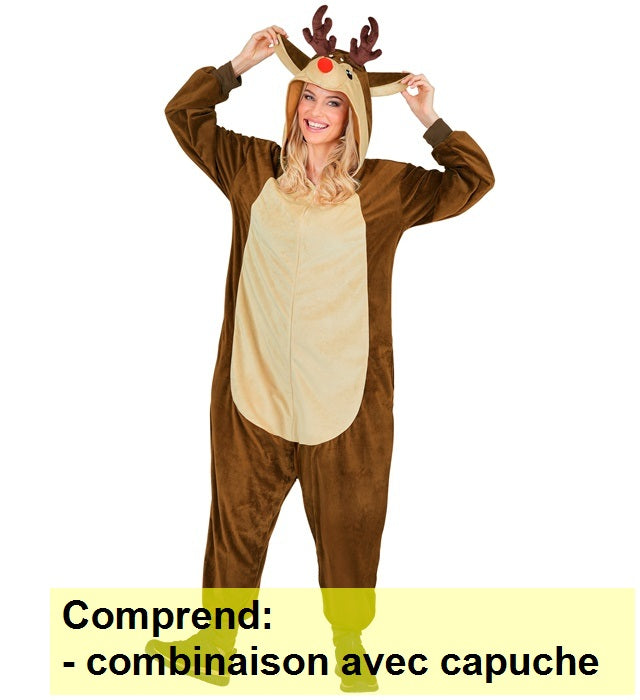 Location Déguisement Combinaison Peluche Renne Noël / Location Costume Combinaison En Peluche Cerf Adulte / La Maison Du Déguisement