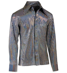 Location Chemise Disco Paillettes Argent Adulte / Location Costume Chemise Années 70,80 Disco Style / La Maison Du Déguisement