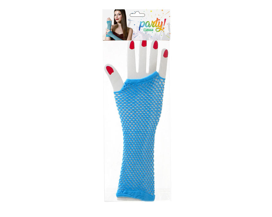 Gants Mitaines En Résille Mi-longs Bleu / Mitaines Longues Filet Bleu / La Maison Du Déguisement