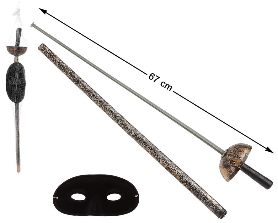 Set Epée fleuret avec Loup Noir / Kit Zorro avec Loup Noir / La Maison Du Déguisement