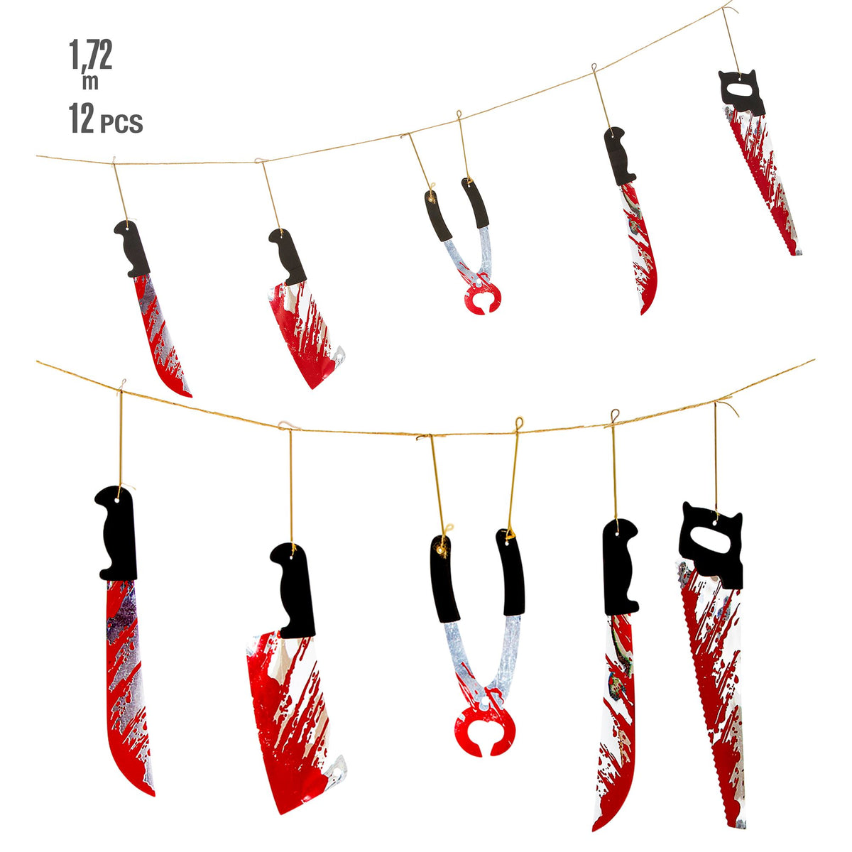 Guirlande Halloween Armes et cisailles ensanglantées / Guirlandes outils sanglants / La Maison Du Déguisement