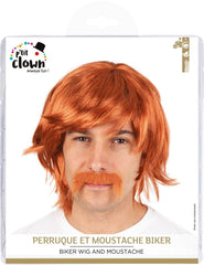 Perruque Biker Avec Moustache Roux / La Maison du Déguisement