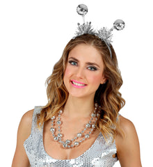 Serre tête boules Disco argent / Tiare Boules disco argent / La Maison du Déguisement