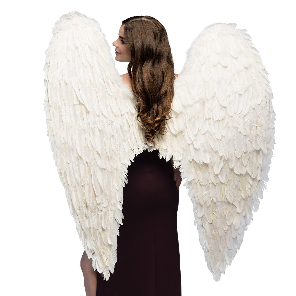 Ailes Ange Blanc en plumes GM / Ailes en plumes Celina Blanc GM / La Maison Du Déguisement
