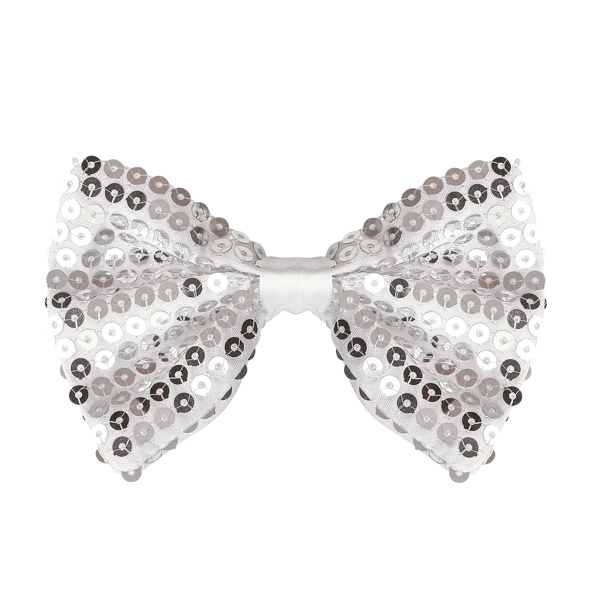 Noeud Papillon paillettes sequins argent / La maison du Déguisement