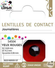 Lentilles fantaisie journalière Rouge / Lentilles Oeil Rouge Journalière / La Maison Du Déguisement