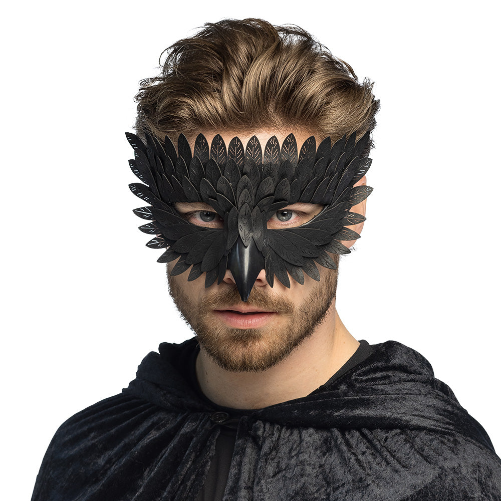 Masque Corbeau Noir / Demi Masque Noir avec Plumes Simili Cuir / Loup Corbeau Noir / La Maison Du Déguisement
