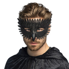 Masque Corbeau Noir / Demi Masque Noir avec Plumes Simili Cuir / Loup Corbeau Noir / La Maison Du Déguisement