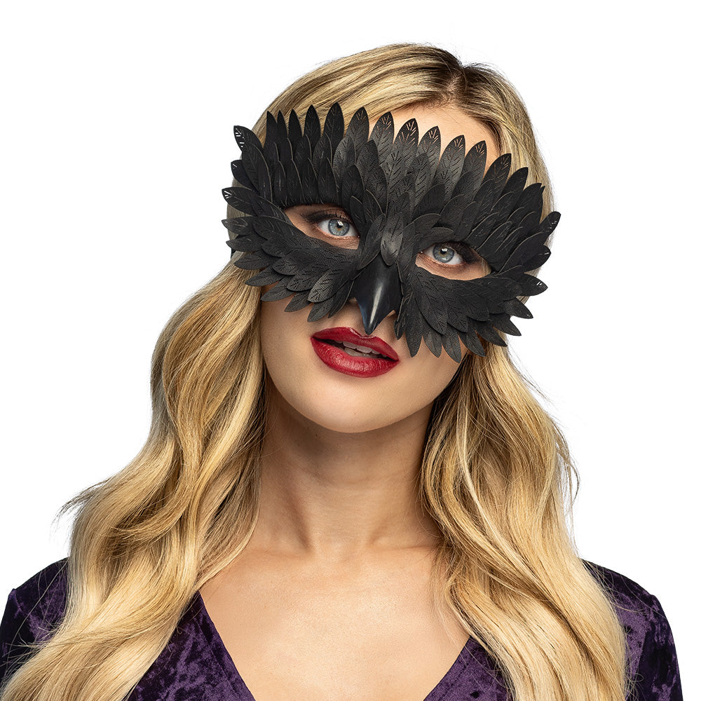 Masque Corbeau Noir / Demi Masque Noir avec Plumes Simili Cuir / Loup Corbeau Noir / La Maison Du Déguisement