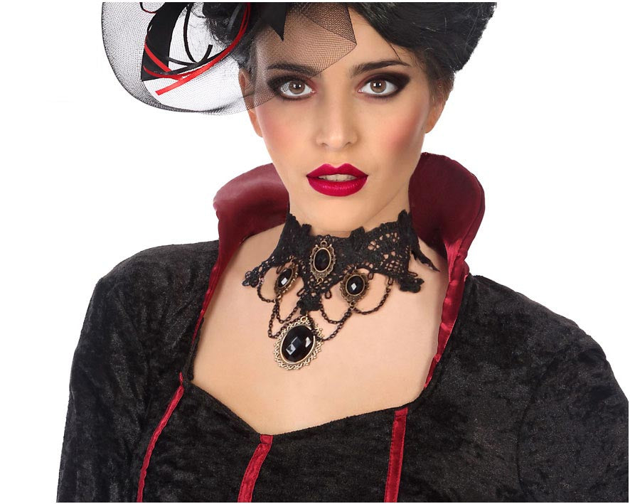 Collier Gothique Avec Pierre Noir / Ras Du Cou Halloween Bm / La Maison Du Déguisement