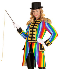 Location Déguisement Manteau Parade Arc-en-ciel / Location Costume Queue de pie Arc-en-ciel / Location Costume Frac Multicolores Luxe / La Maison Du Déguisement