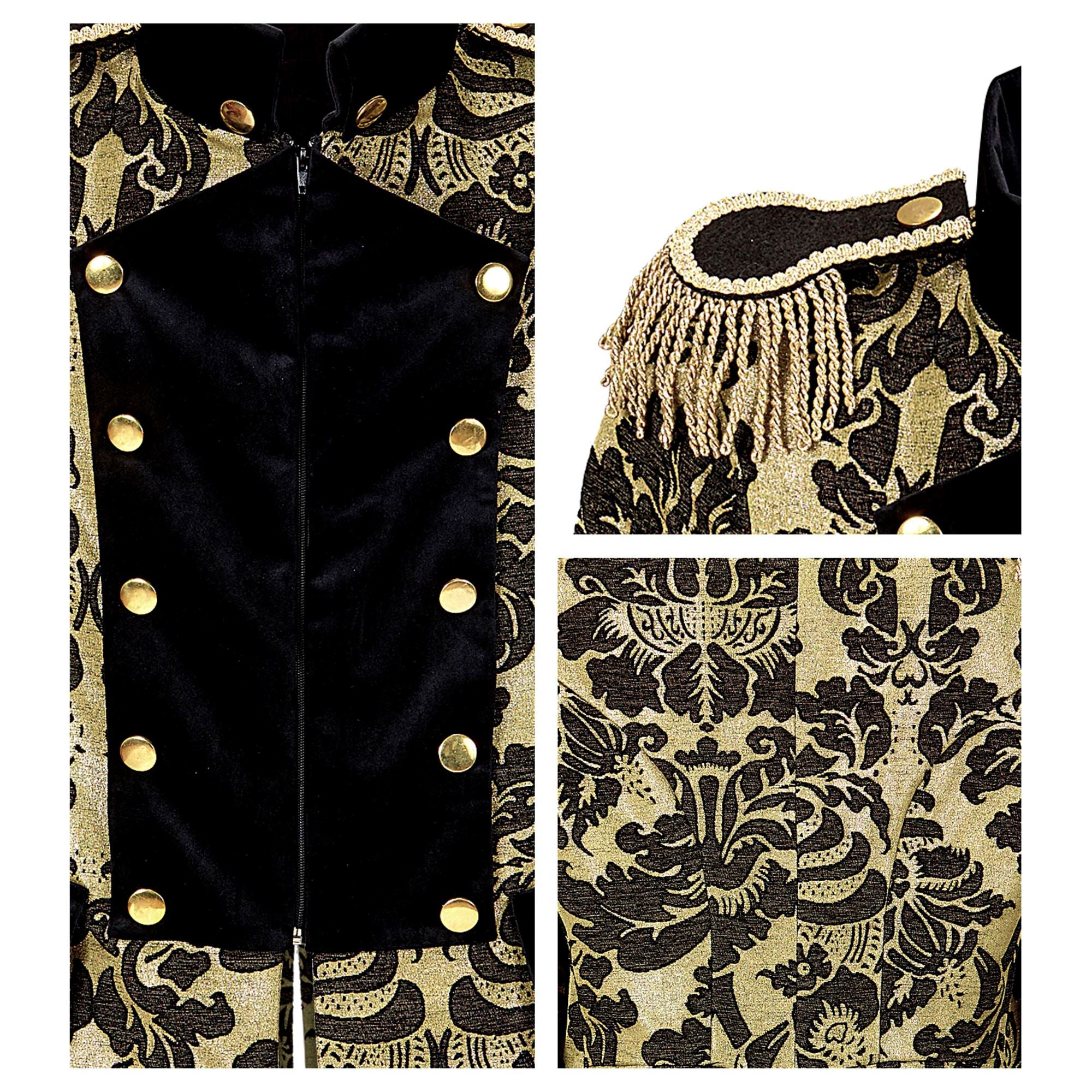 Location Déguisement Manteau Parade Jacquard Dorée / Location Costume Queue de pie Or / Location Costume Frac Or Luxe / La Maison Du Déguisement