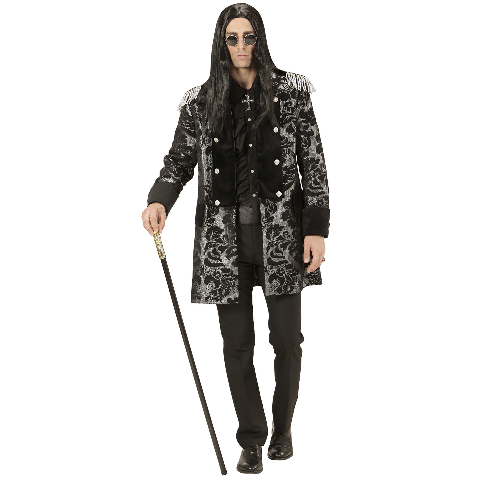 Location Déguisement Manteau Parade Jacquard Argent / Location Costume Queue de pie Argent / Location Costume Frac Argent Luxe / La Maison Du Déguisement