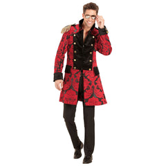 Location Déguisement Manteau Parade Jacquard Rouge / Location Costume Queue de pie Rouge / Location Costume Frac Rouge Luxe / La Maison Du Déguisement