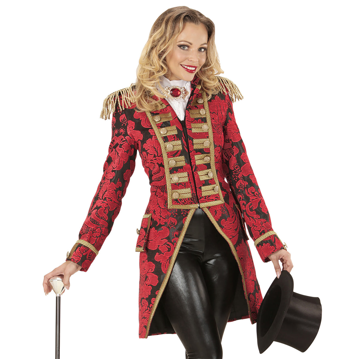 Location Déguisement Manteau Parade Jacquard Rouge / Location Costume Queue de pie Marquise Rouge / Location Costume Frac Rouge Luxe / La Maison Du Déguisement