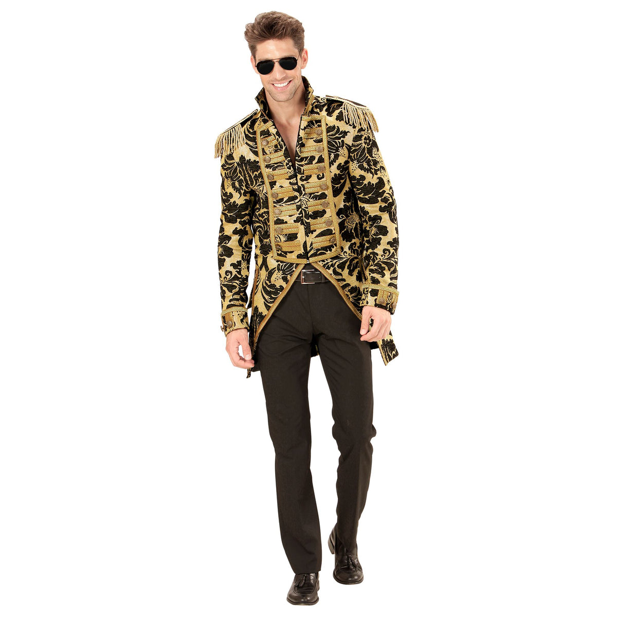 Location Déguisement Manteau Parade Jacquard Dorée / Location Costume Queue de pie Marquis OR / Location Costume Frac Doré Luxe / La Maison Du Déguisement