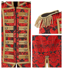 Déguisement Manteau Parade Jacquard Rouge / Costume Queue de pie Marquis Rouge / Costume Frac Rouge Luxe / La Maison Du Déguisement