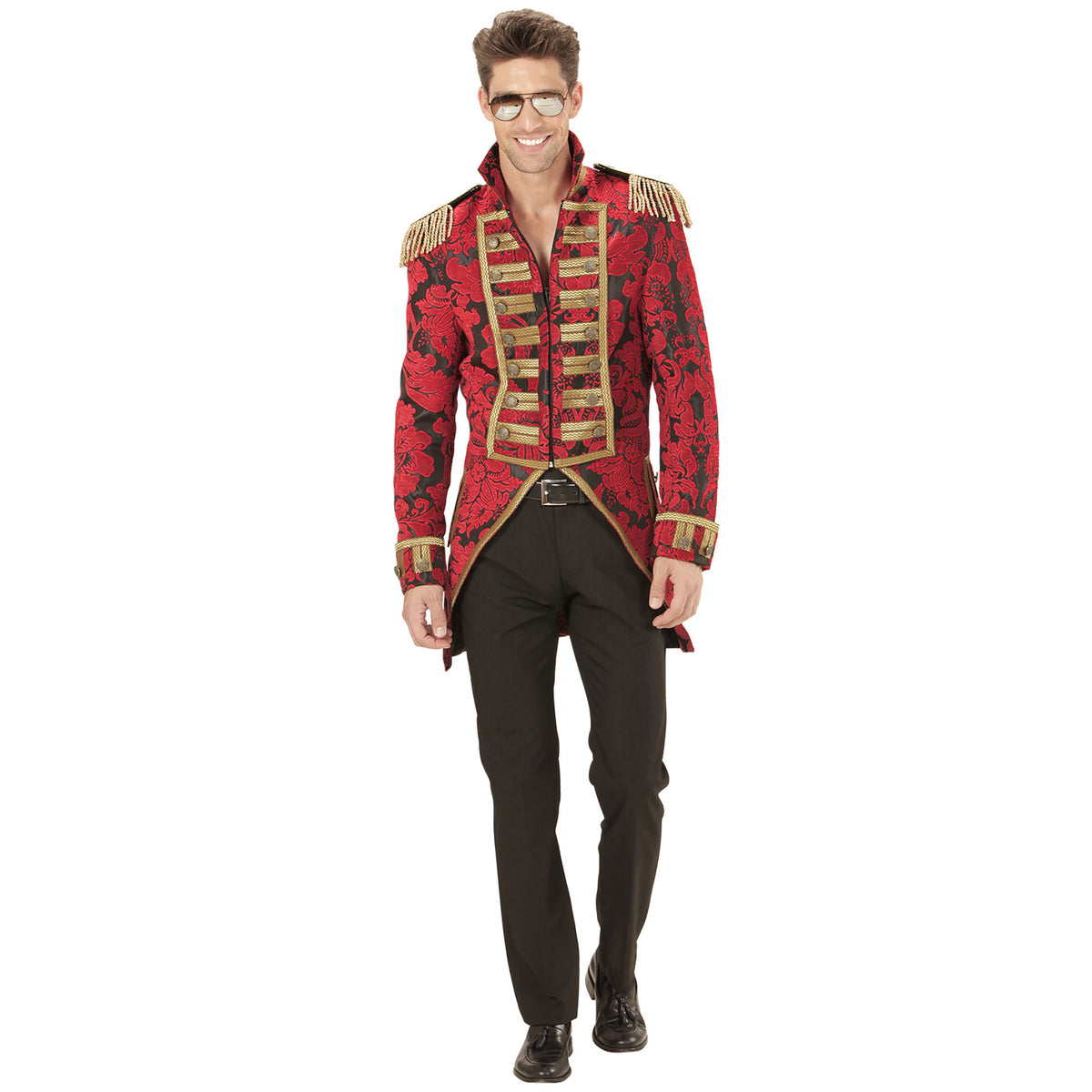 Location Déguisement Manteau Parade Jacquard Rouge / Location Costume Queue de pie Marquis Rouge / Location Costume Frac Rouge Luxe / La Maison Du Déguisement