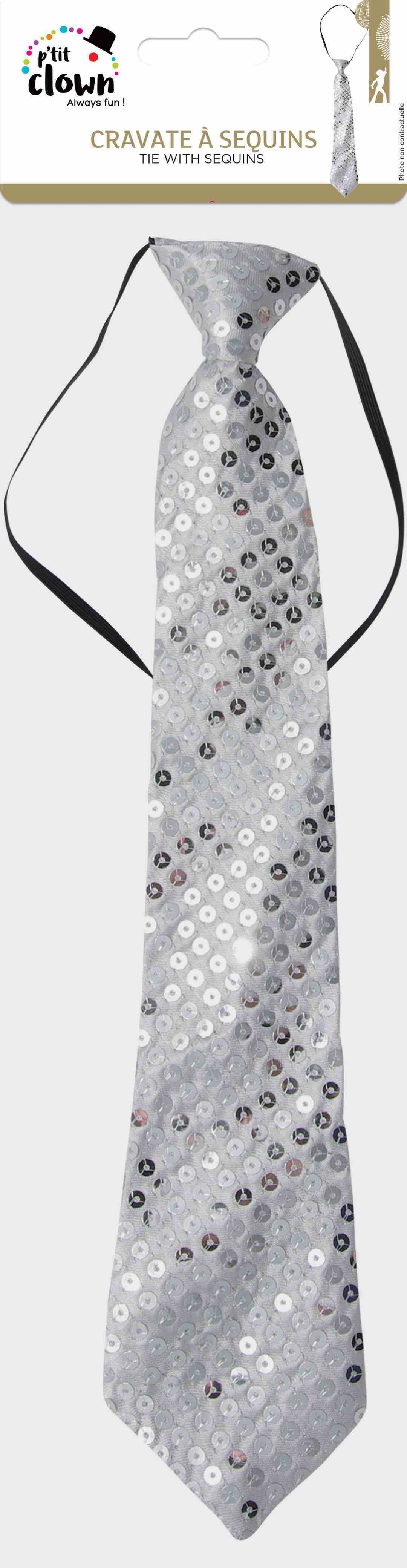 Cravate à Sequins Argent / Cravate Spangles Argent / Cravate Paillettes Argent / La Maison Du Déguisement