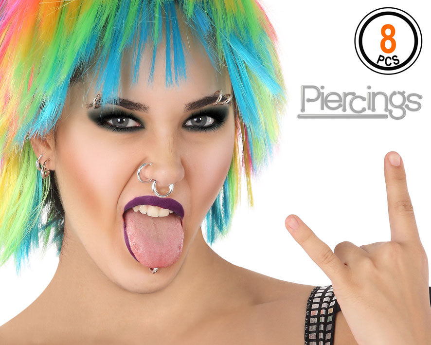 Faux piercing à clipper / 8 Piercing Argent / La Maison Du Déguisement