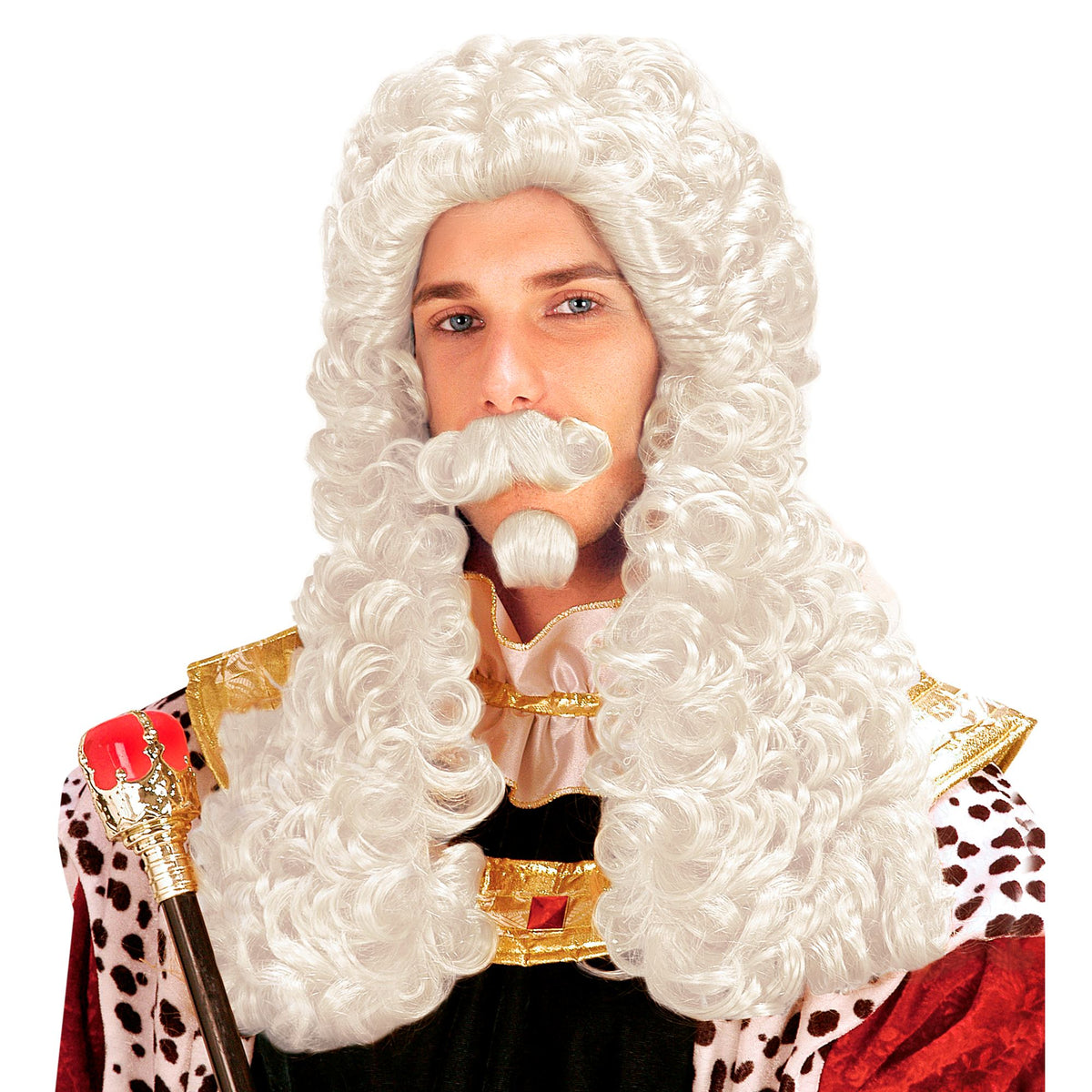 Perruque Roi Blanc Avec Moustache et Bouc / Perruque Juge Avec Moustache et Bouc / Perruque Roi Louis XIV Avec Moustache et Bouc / La Maison Du Déguisement