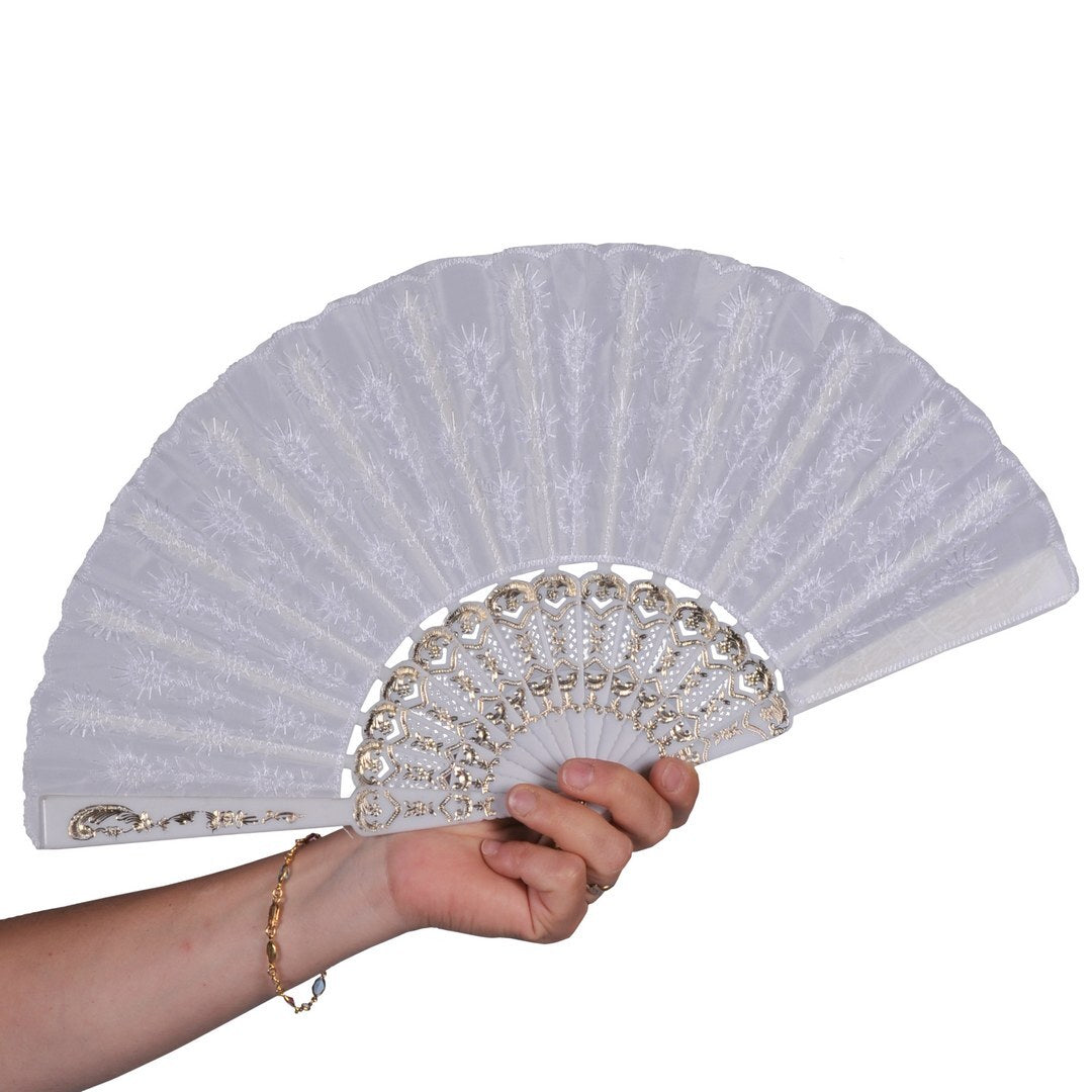 Eventail Dentelle Blanc / Éventail Brodé Blanc / La Maison Du Déguisement