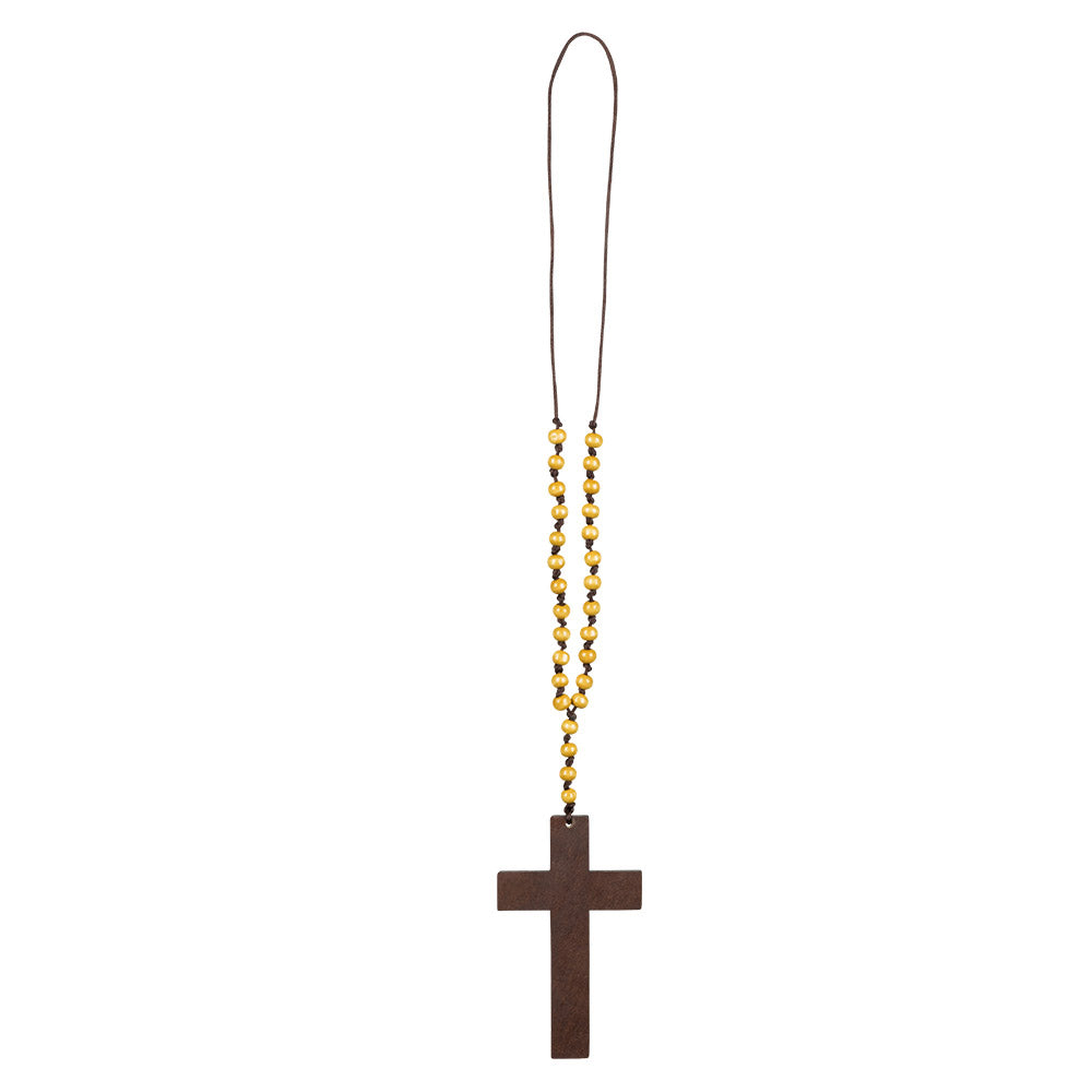 Collier croix style chapelet Perles et Croix En Bois / La Maison Du Déguisement