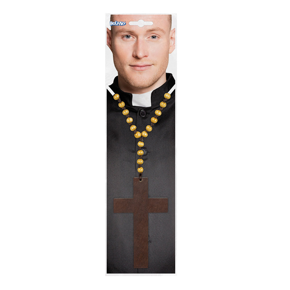Collier croix style chapelet Perles et Croix En Bois / La Maison Du Déguisement