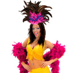 Coiffe Copa Cabana à Plumes Rose et Blau / Serre Tête Plumes Rose et Bleu / La Maison Du Déguisement