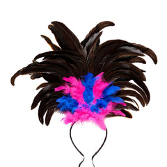 Coiffe Copa Cabana à Plumes Rose et Blau / Serre Tête Plumes Rose et Bleu / La Maison Du Déguisement