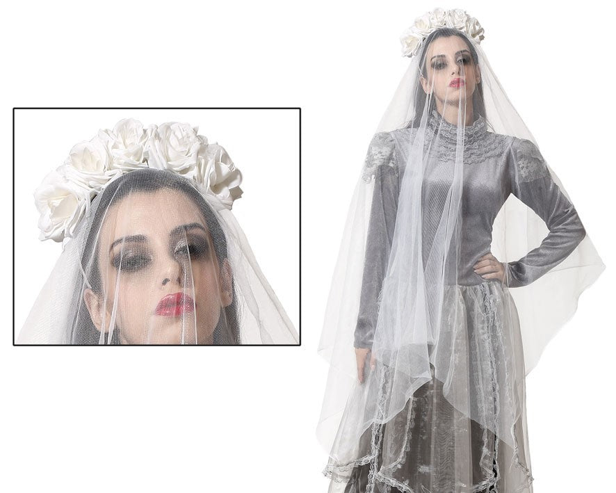 Voile De Mariée Blanc / Serre tête Voile Mariée Blanc / Voile Blanc Halloween Avec Fleurs / La Maison Du Déguisement
