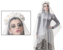 Voile De Mariée Blanc / Serre tête Voile Mariée Blanc / Voile Blanc Halloween Avec Fleurs / La Maison Du Déguisement
